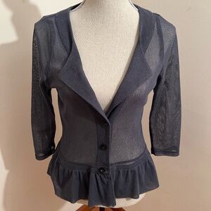 Porto San Francisco Grey 100 % Cotton Mesh Button Up Cardigan w/ Peplum